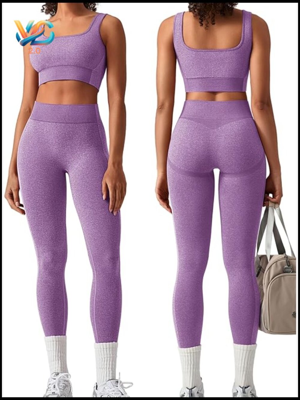 2 Piece Seamless Workout Set Square Neck Sports Bra High Waist Leggings